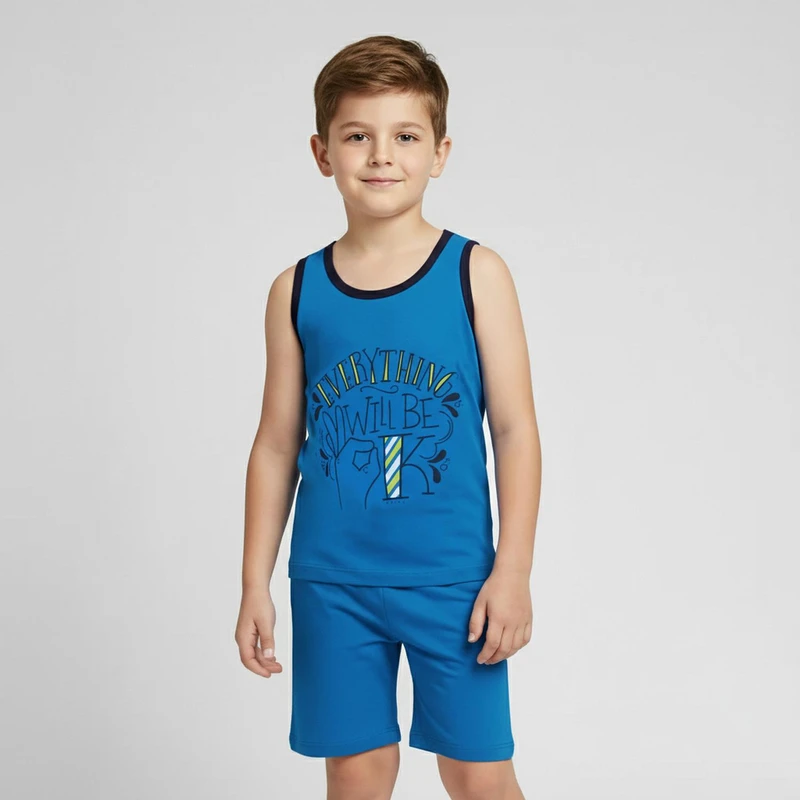 ست تاپ و شلوارک راحتی پسرانه آریان نخ باف مدل 47625