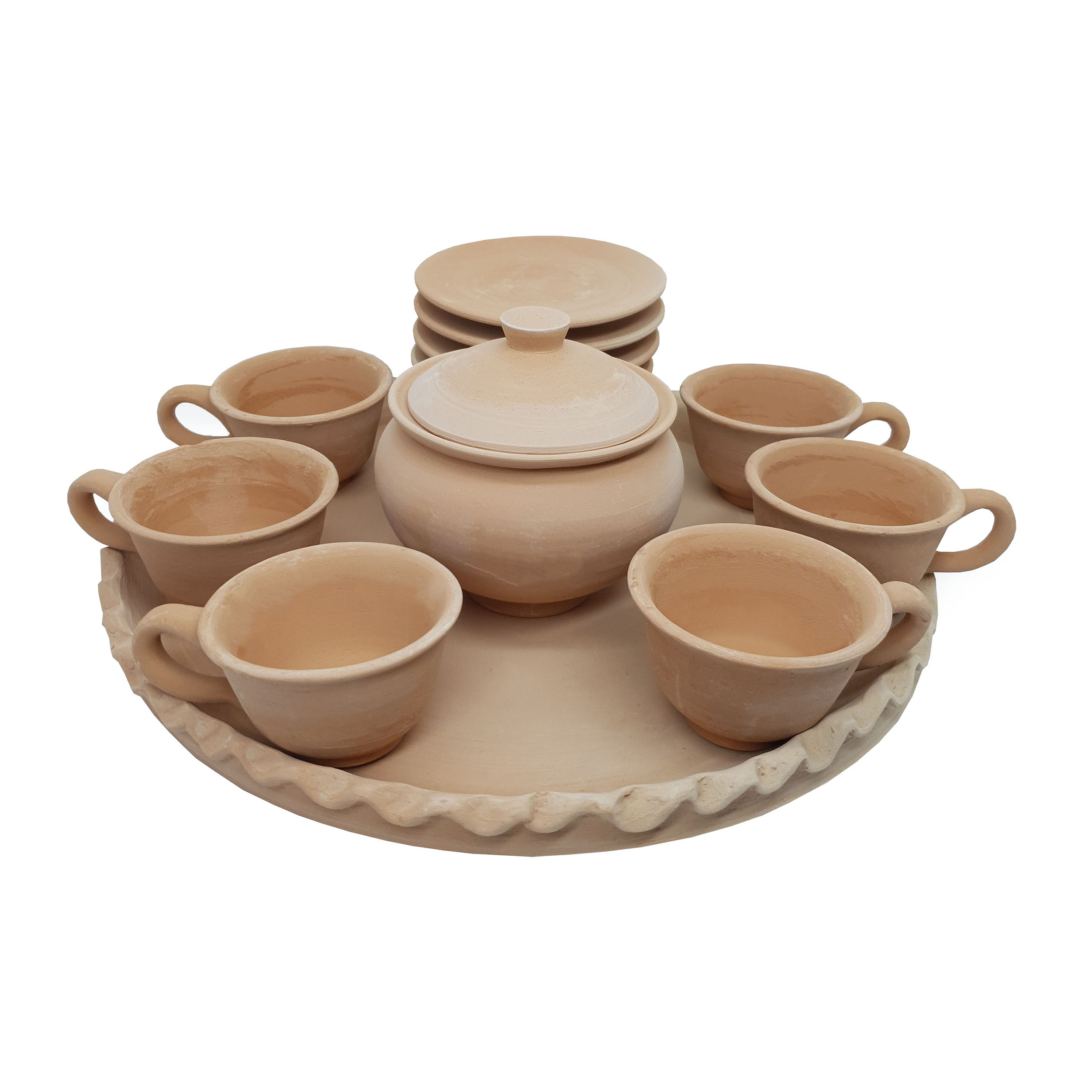 سرویس چای خوری سفالی 15 پارچه طرح لبه دار کد CHL1015