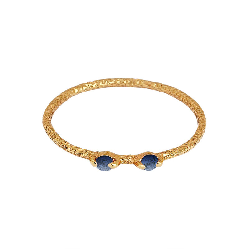 انگشتر طلا 18 عیار زنانه لاوین مدل چکش خور دو سنگ سایز 53