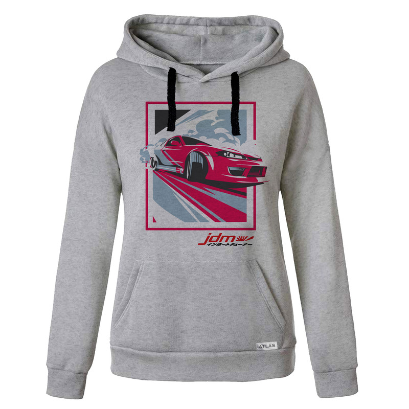 هودی مردانه مدل JDM CAR کد HM17 رنگ طوسی روشن