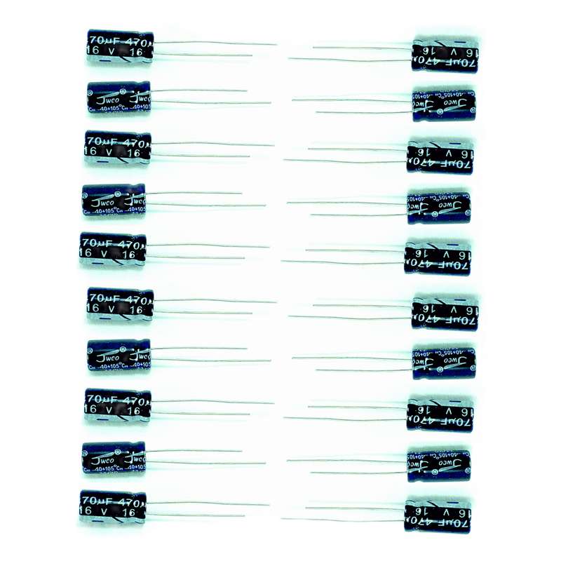 خازن الکترولیت 470 میکرو فاراد 16 ولت برند جی دابلیو سی او مدل 01 بسته 20 عددی