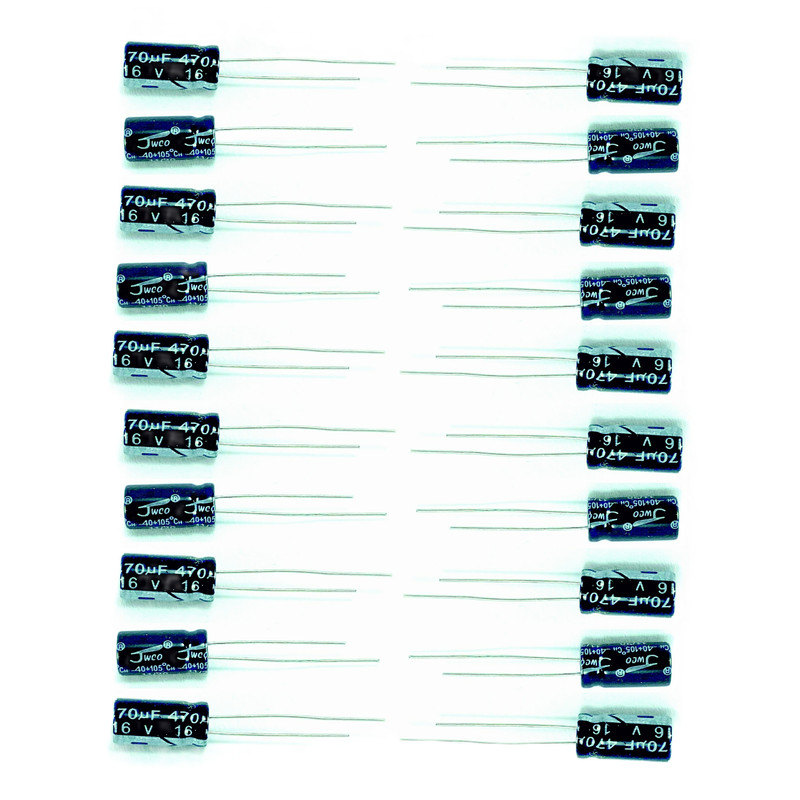 خازن الکترولیت 470 میکرو فاراد 16 ولت برند جی دابلیو سی او مدل 01 بسته 20 عددی