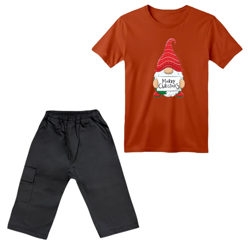 ست تی‌شرت آستین کوتاه و شلوارک پسرانه مدل بابانوئل کریسمس کد 6
