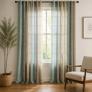 پرده پانچ تیکو دکو مدل کتان چهارخانه کلاسیک سایز 280 × 140 سانتی‌متر مجموعه‌ 2 عددی