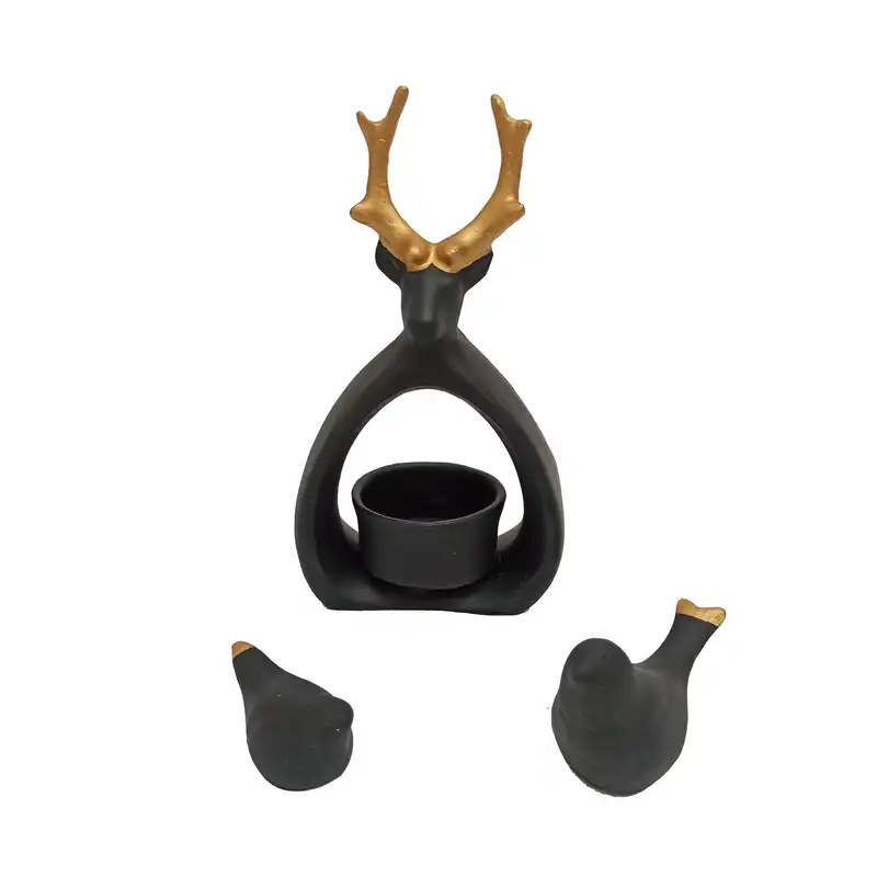 ست 3 تکه جاشمعی و مجسمه طرح گوزن و کبوتر کد 221