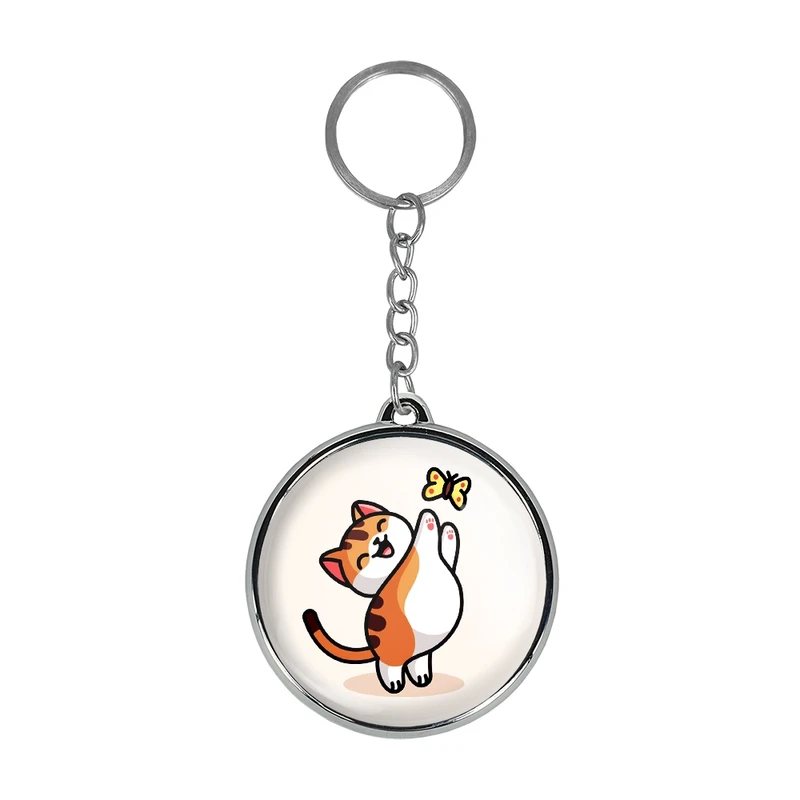 جاکلیدی خندالو طرح حیوانات بامزه گربه و پروانه مدل دوطرفه کد 2819728198