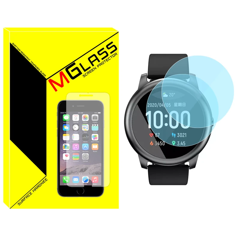 محافظ صفحه نمایش شیشه‌ای ام گلس مدل SH-MG مناسب برای ساعت هوشمند هایلو LS05 Solar بسته دو عددی