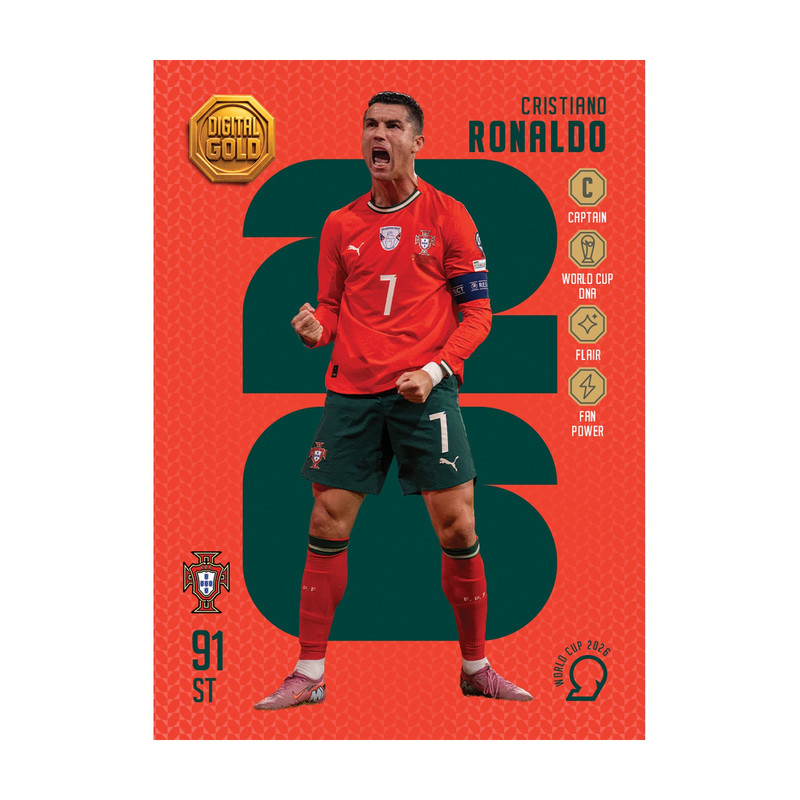 شمش طلای دیجیتال 18 عیار سوت مدل کریستیانو رونالدو CRISTIANO RONALDO طرح کارت فوتبالی جام جهانی 2026 کد SO10022026