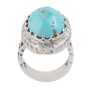 انگشتر نقره مردانه بازرگای میلادی مدل سنگ فیروزه طبیعی نیشابور رکاب دست ساز کد AM_1652