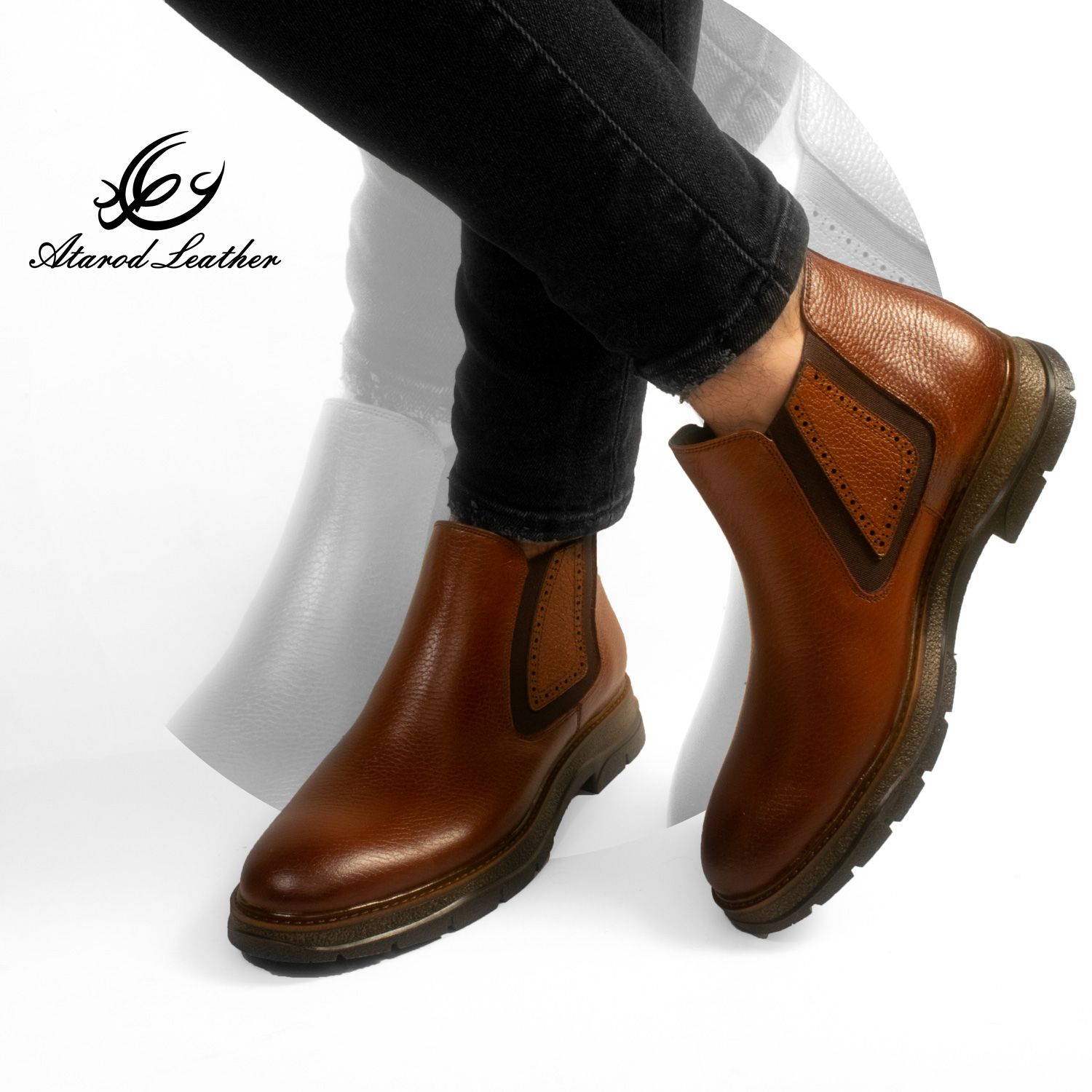 نیم بوت مردانه چرم عطارد مدل چرم طبیعی کد SH105 -  - 15