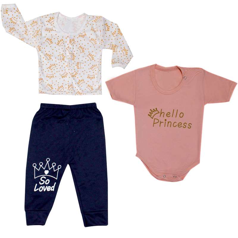 ست 3 تکه لباس نوزادی مدل CRWN