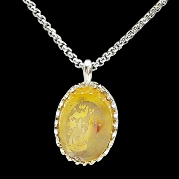 گردنبند مردانه مدل سنگ عقیق خطی کد 6100