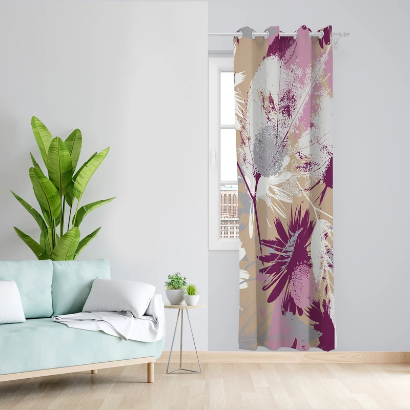 پرده طرح گل مدل مخمل پانچی کد L 1134R Z سایز 140x200 سانتی متر