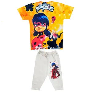 ست تی شرت آستین کوتاه و شلوارک دخترانه طرح دختر کفشدوزکی کد XK10