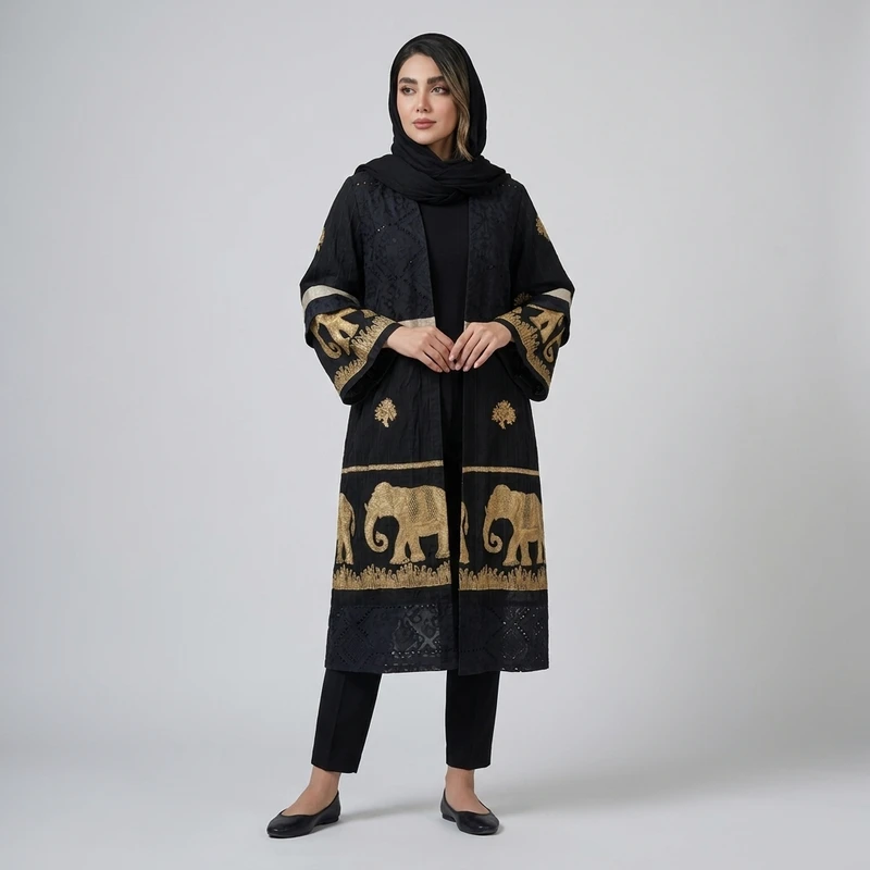 مانتو زنانه مجلسی سابرا مدل فیل هندی