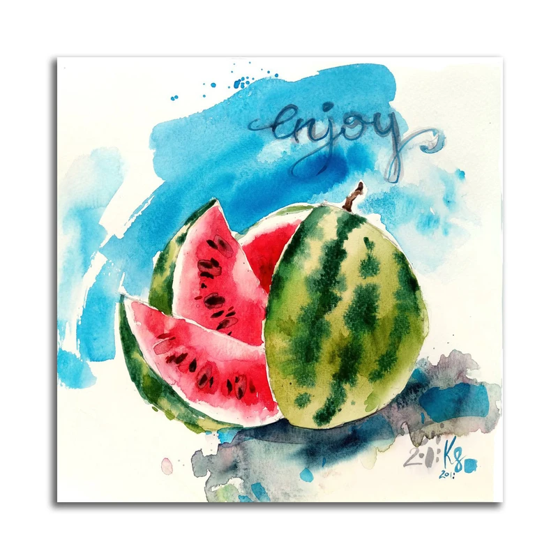 تابلو شاسی مدل نقاشی آبرنگ هندوانه کد A66