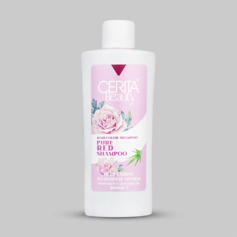شامپو رنگساژ مو سریتا مدل Pure Red حجم 200 میلی‌لیتر، تثبیت‌کننده رنگ مو، درخشان‌کننده، حالت‌دهنده، حاوی عصاره آلوئه ورا، مناسب برای انواع مو، مخصوص خانم‌ها