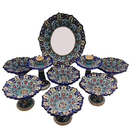 مجموعه ظروف هفت سین 9 پارچه مدل میناکاری کد 03