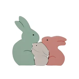  اسباب بازی چوبی طرح پازل خانواده خرگوش مدل MKT26-i مجموعه 3 عددی