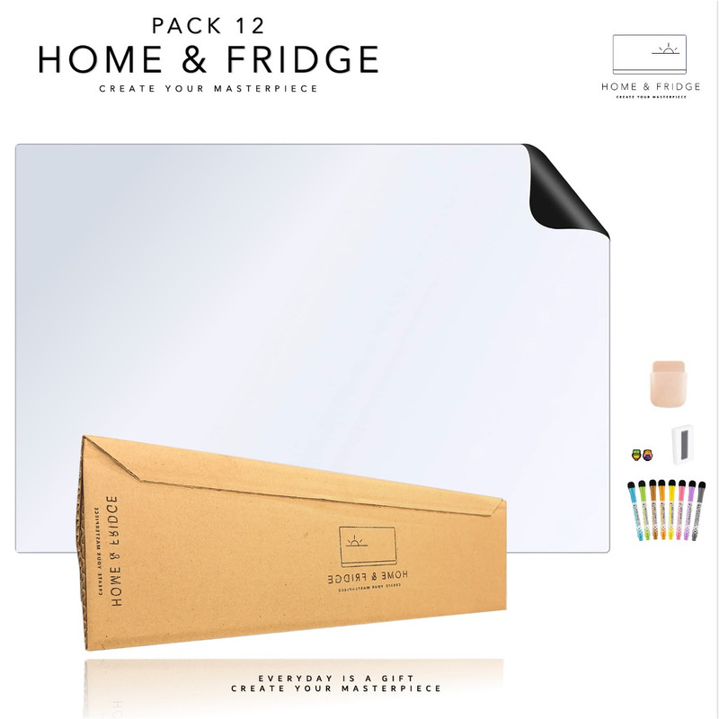 تخته وایت برد هوم اند فریج مدل 12 سایز 60x40 سانتی متر به همراه ماژیک و تخته پاک کن مجموعه 12 عددی