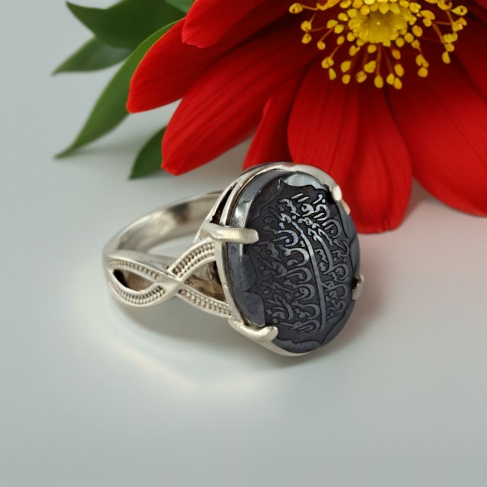 انگشتر نقره زنانه ملک زیور طرح و من یتق الله حدید مدل پیچش کد 92 -  - 2