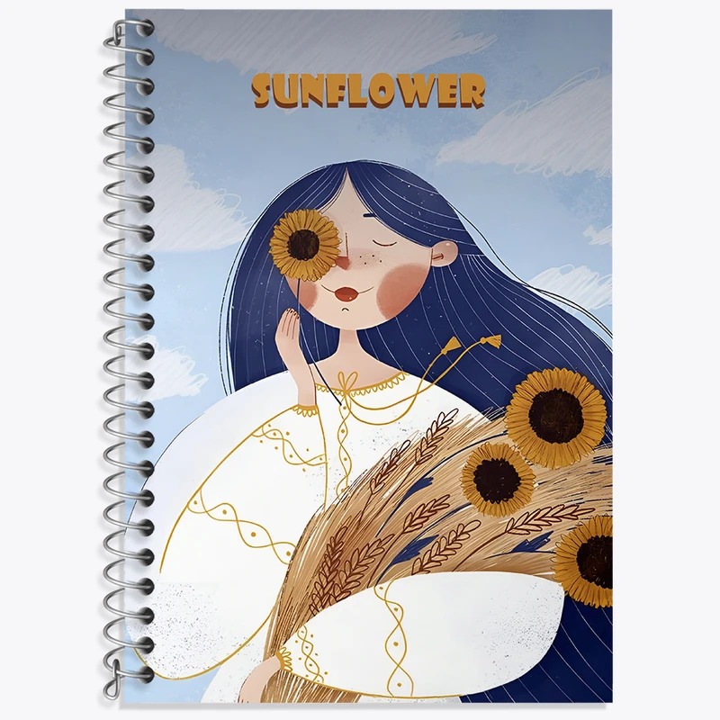 دفتر لغت 50 برگ خندالو طرح دختر و گل آفتابگردان کد N5645