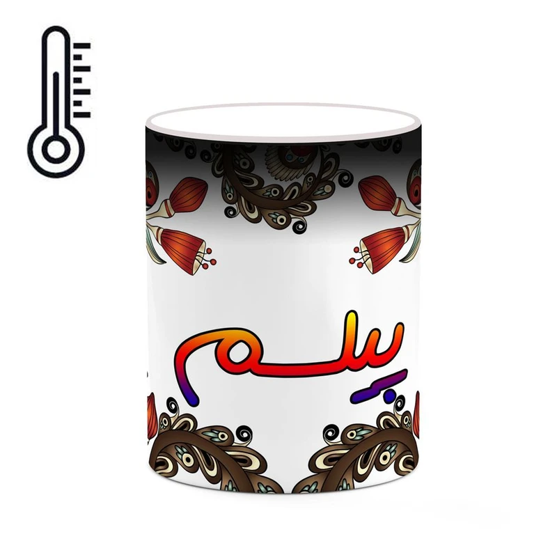 ماگ حرارتی کاکتی مدل اسم پیلسم طرح سنتی گل و بته کد mgh44494