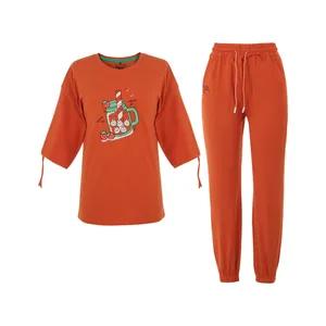 ست تیشرت و شلوار زنانه بنیس مدل میلک رنگ نارنجی