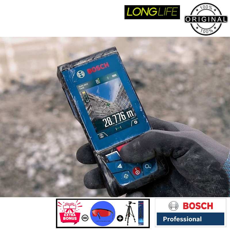 متر لیزری بوش مدل فوق حرفه ای دوربین دار GLM 100-25 C professional + BT150 + Red Glass Laser  برد 100 متر