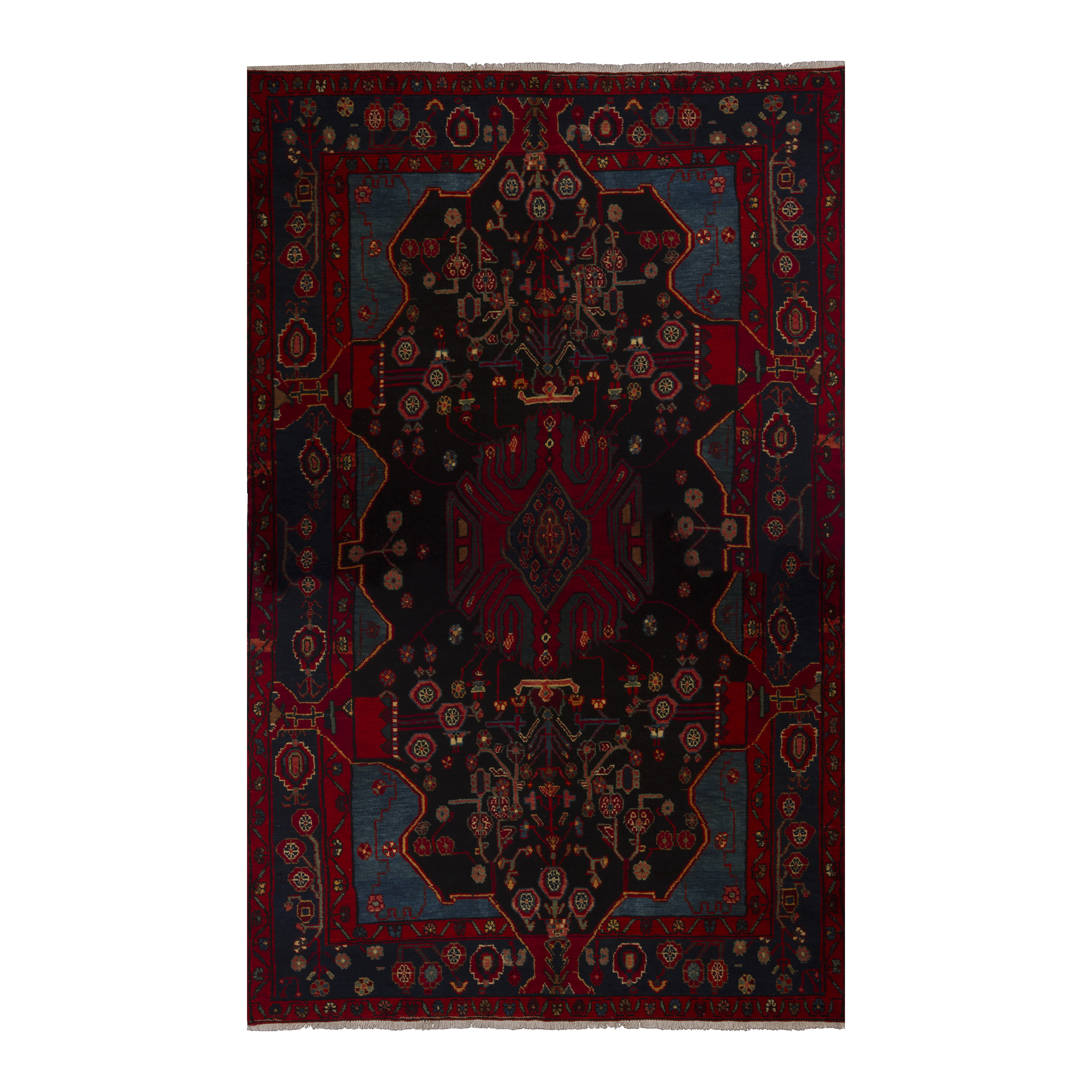فرش قدیمی دستباف سه و نیم متری طرح عشایری مدل H42