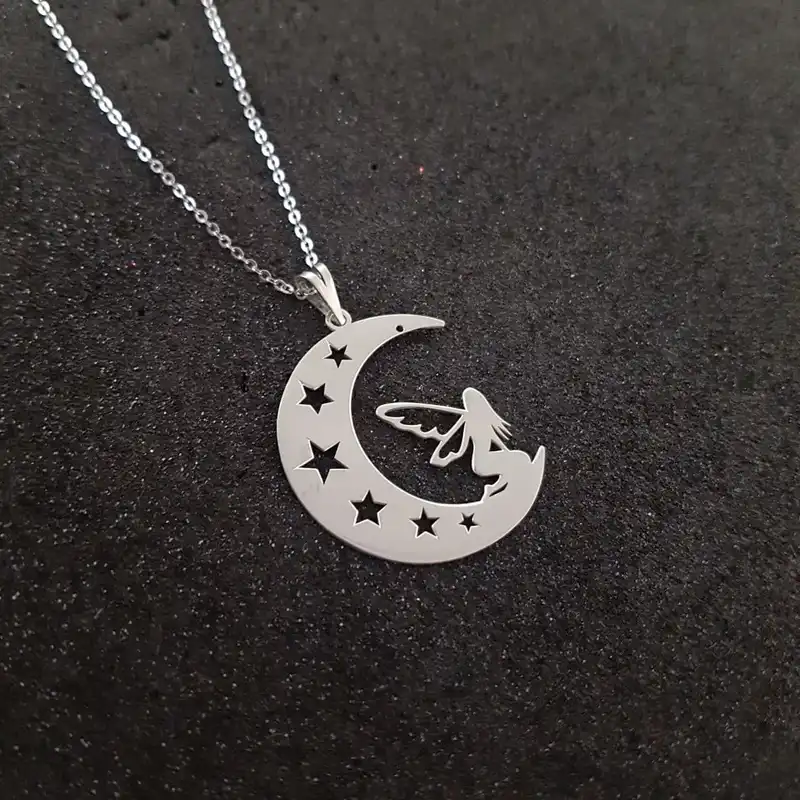 گردنبند نقره زنانه ترمه 1 طرح ماه و فرشته کد mas 00755