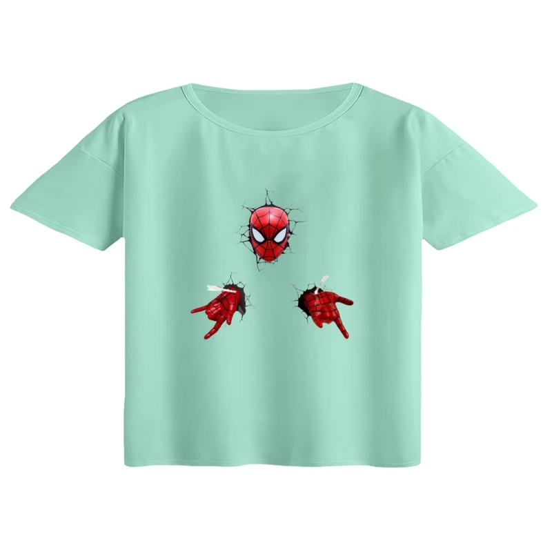 کراپ تی‌شرت آستین کوتاه زنانه مدل مرد عنکبوتی کد 6