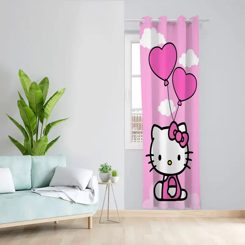 پرده مدل اتاق کودک مخمل پانچی طرح hello kitty کد 1948 سایز 140x280 سانتی متر