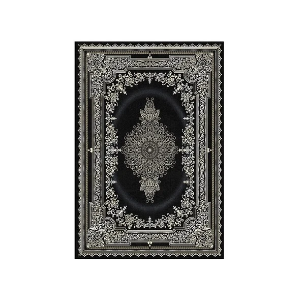 فرش ماشینی 1200 شانه زمینه مشکی حاشیه سفید مدل فرشینه 