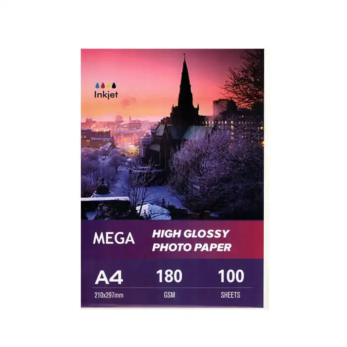 کاغذ چاپ عکس گلاسه مگا مدل 180g سایز A4 بسته 100 عددی