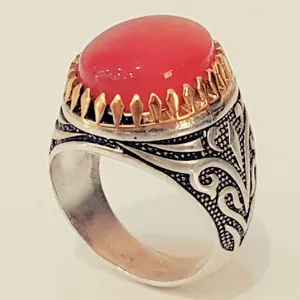 انگشتر نقره مردانه مدل سنگ عقیق یمانی کد P330