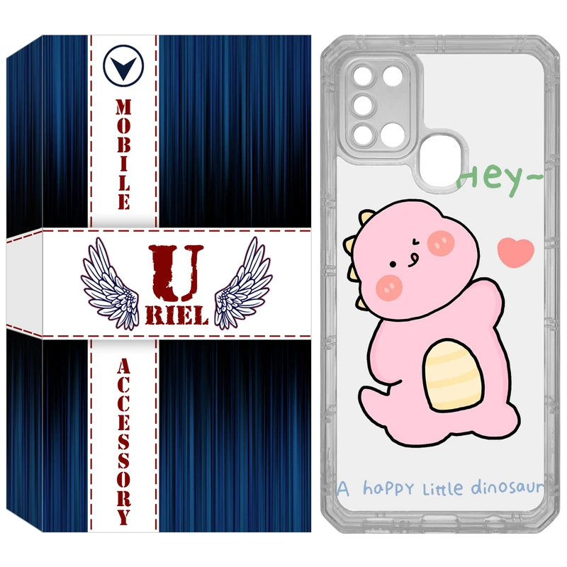 کاور یوریل مدل Clear کد 26 طرح دایناسور صورتی مناسب برای گوشی موبایل سامسونگ Galaxy A21S