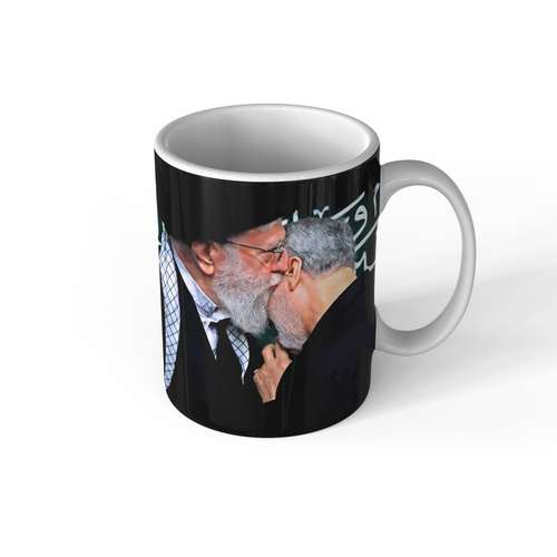 ماگ سرامیکی اطلس آبی طرح رهبر حضرت علی خامنه ای و شهید قاسم سلیمانی مدل MS1010