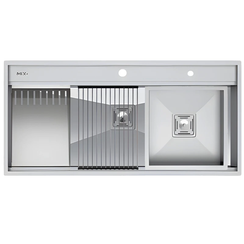 سینک ظرفشویی استیل توکار دو لگنه میکس پلاس مدل D104 همراه با جامایع ظرفشویی