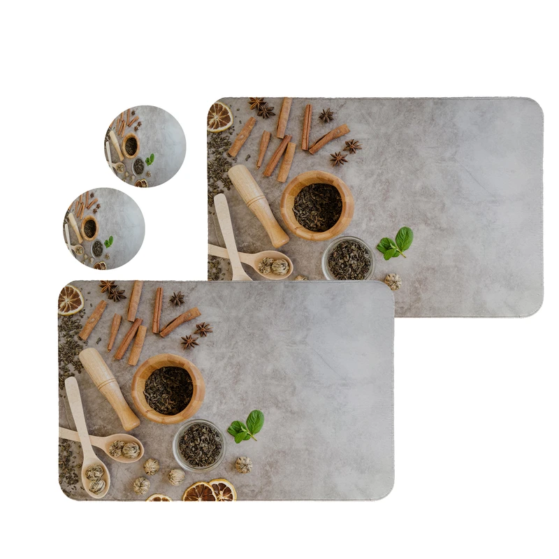 زیربشقابی طرح ادویه کد 8308 مجموعه 2 عددی همراه زیر لیوانی