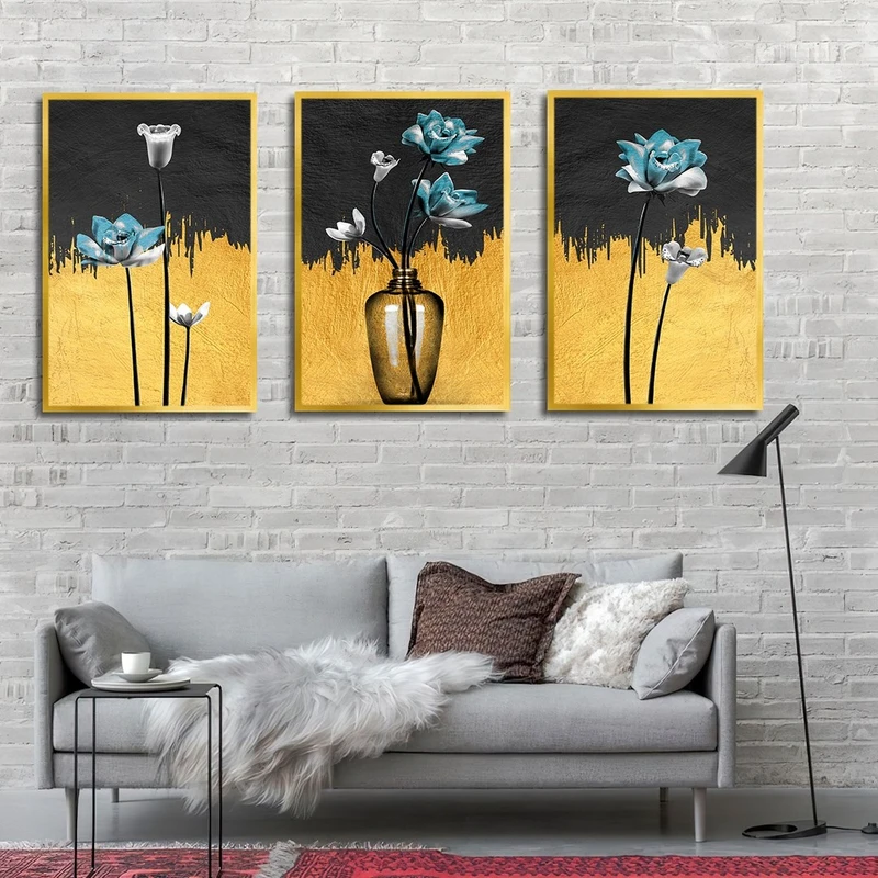 تابلو بکلیت طرح نقاشی گلدان و گل مدل T-2483 مجموعه 3 عددی