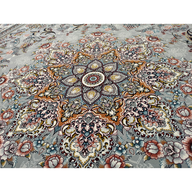 فرش ماشینی فرش مشهد مدل ستاره زمینه طوسی