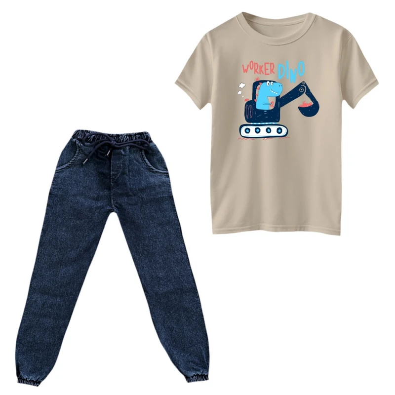 ست تی‌شرت و شلوار پسرانه مدل دایناسور کد ۱۷