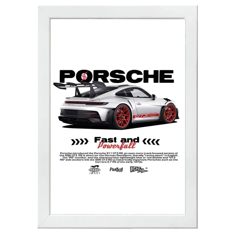 تابلو بکلیت طرح ماشین و خودرو پورشه PORSCHE 911 GT3 RS مدل W-po1569 فریم سفید