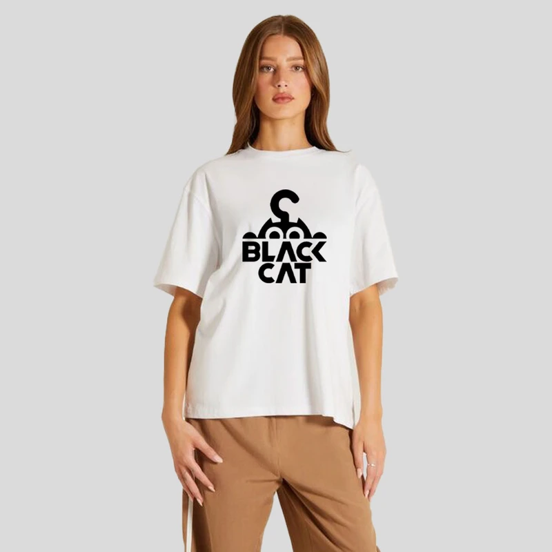 تی شرت آستین کوتاه زنانه پنبه طرح black cat