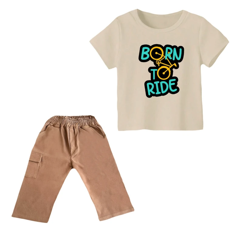 ست تی شرت و شلوارک پسرانه مدل دوچرخه کد ۱۵