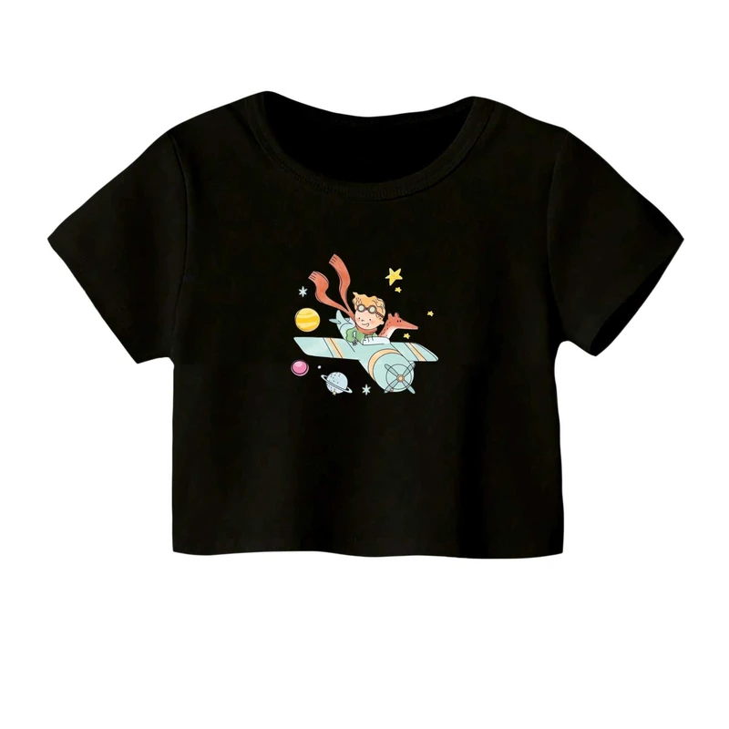 کراپ‌ تی‌شرت آستین کوتاه زنانه مدل شازده کوچولو