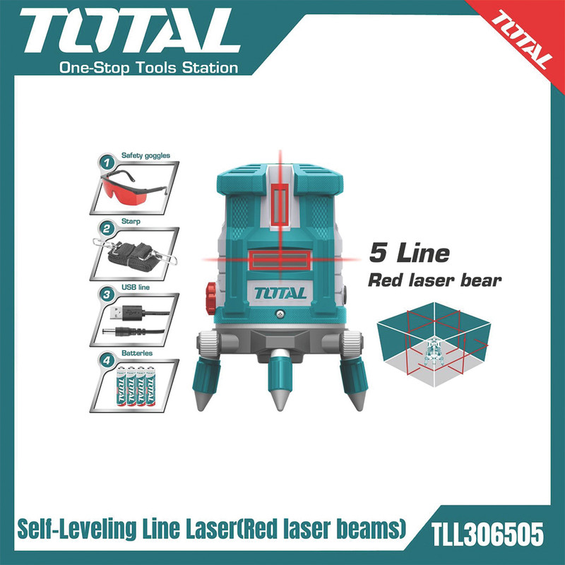 تراز لیزری 360 درجه 5 خط نور قرمز توتال مدل TLL306505