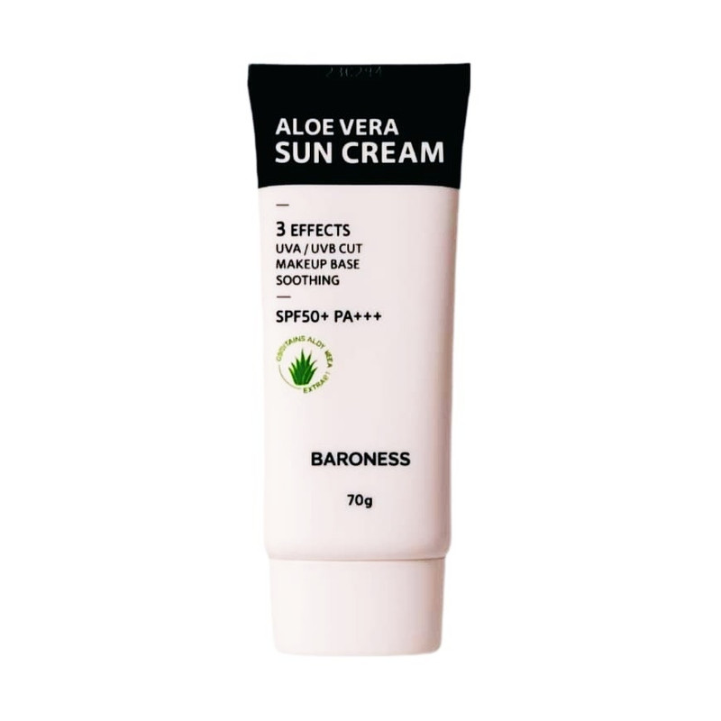 کرم ضد آفتاب بی‌رنگ صورت بارونس SPF 50 مدل آلوئه ورا  محافظ UVA،UVB مناسب برای پوست‌ چرب و مختلط وزن 70 گرم