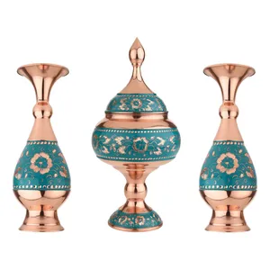 ست شکلات خوری و گلدان مسی مدل الماس تراش کد 30 مجموعه 3 عددی